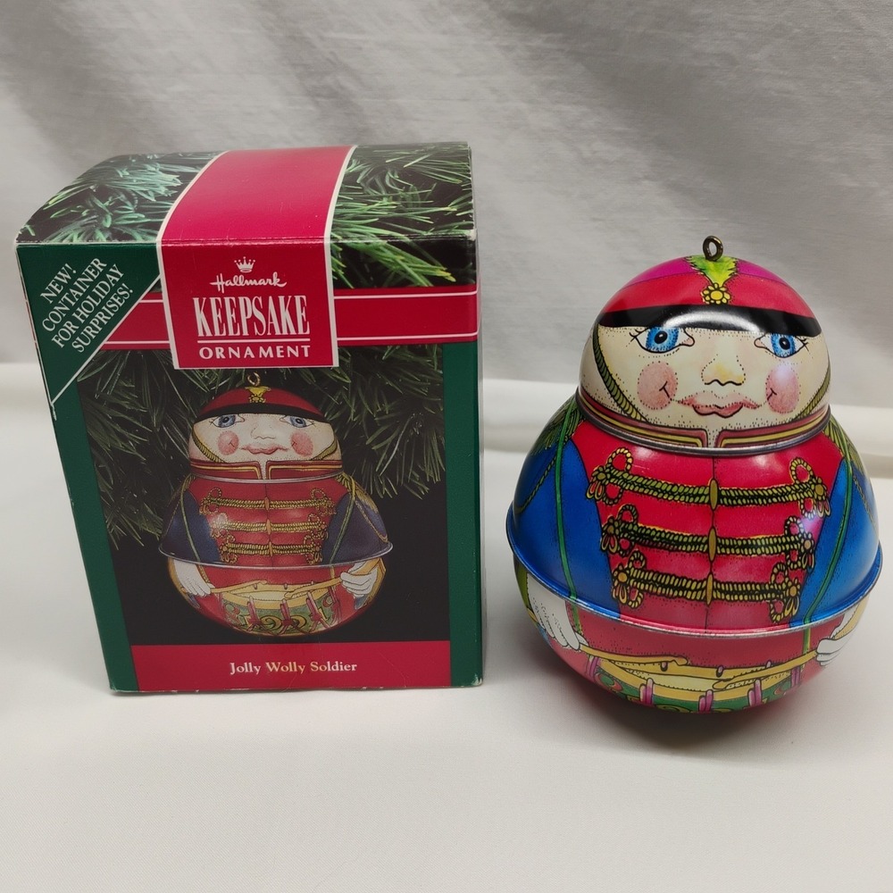 Vintage 1991 Hallmark Jolly Wolly Tin Soldier Keepsake Ornament Opens Storage